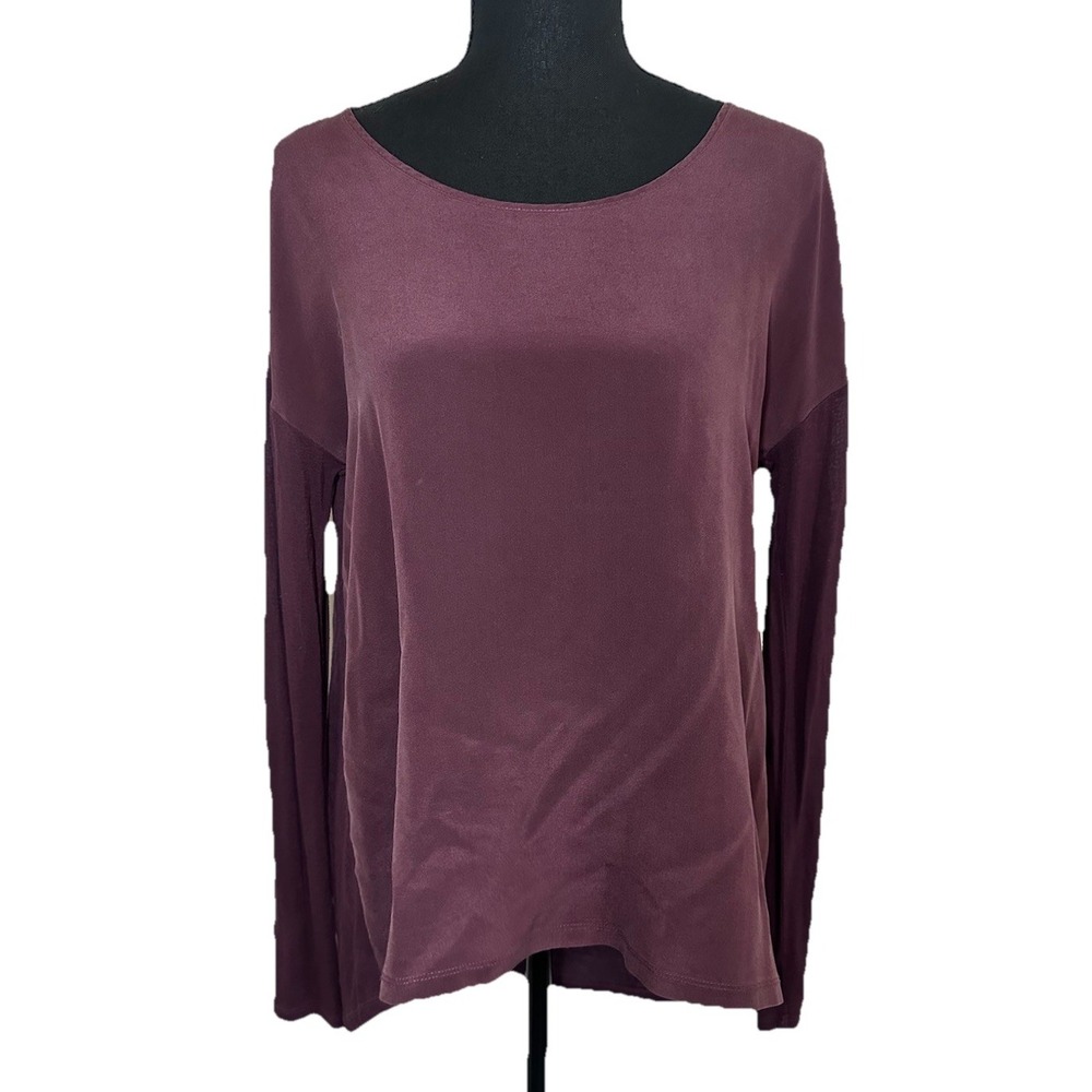 Wilfred Silk Blend Aritzia Burgundy Purple Long Sleeve Thin Shirt Top Blouse XS